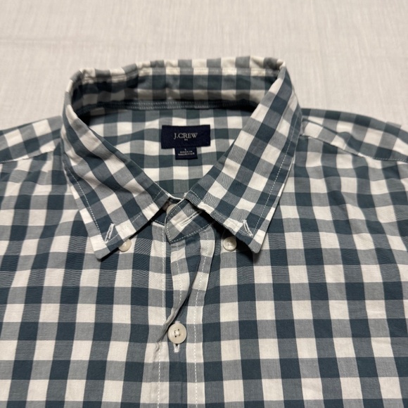 green and white checkered mens long sleeve polo size large brand J. Crew - Picture 3 of 7